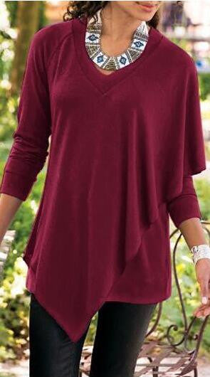 V-neck Pure Color False Two Picture Cloak Blouse