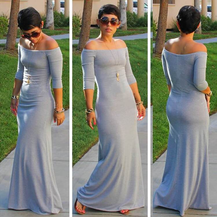 Off Shoulder 3/10 Sleeve Long Dress