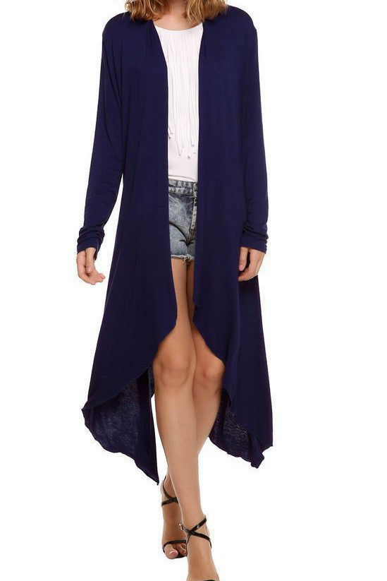 Pure Color Irregular Long Sleeves Scoop Long Cardigan