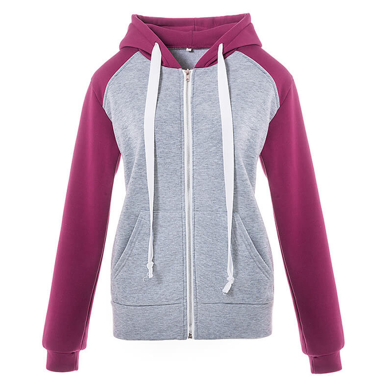 Pullover Drawstring Colorblock Zipper Hoodies