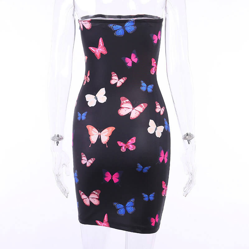 Butterfly Print Tube Bodycon Short Dress