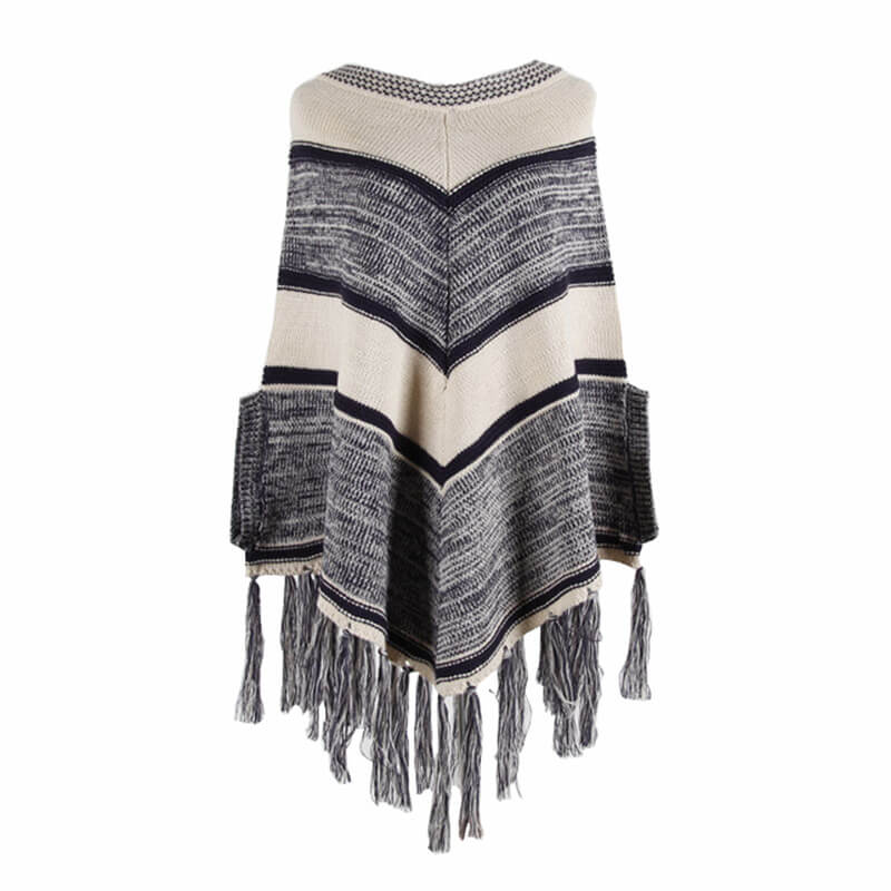 Shawl Tassel Round Neck Women Sweater