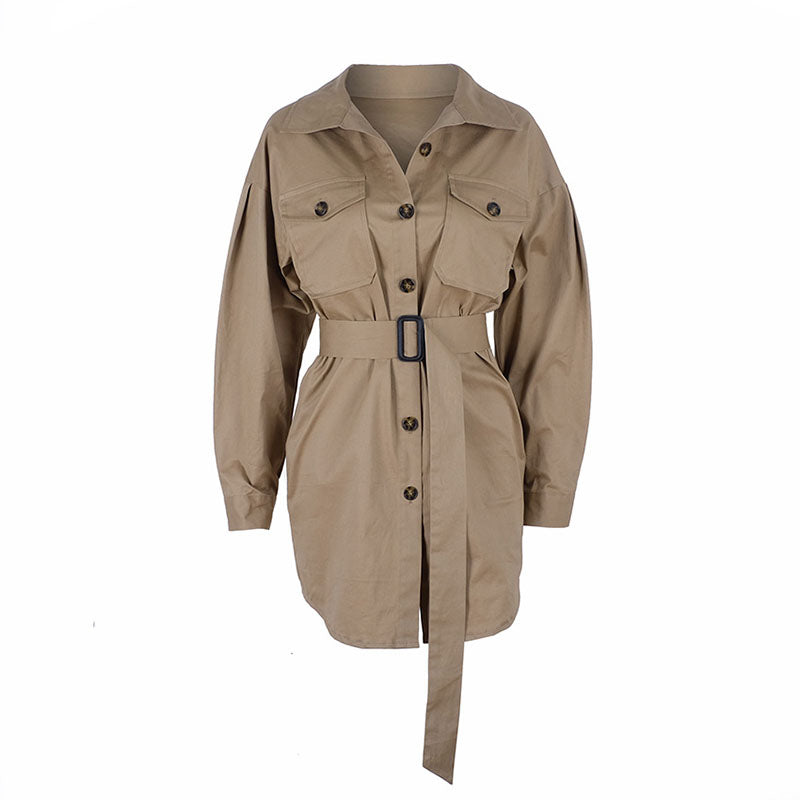 Khaki Trench Belt Coat Dress