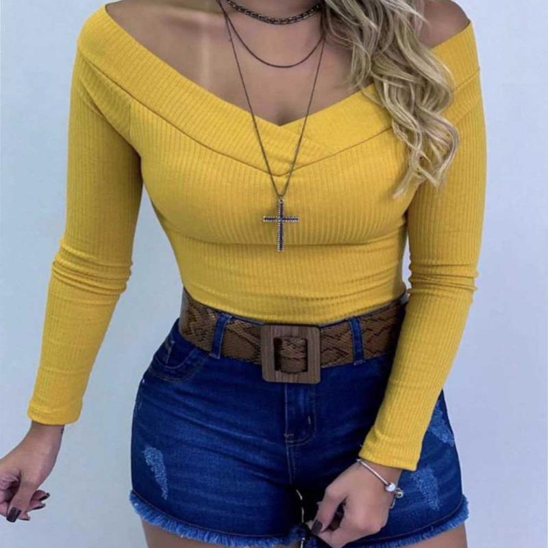 Sexy Long Sleeves V Neck Slim Bodysuits