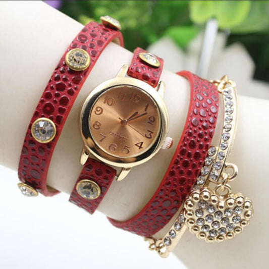 Crystal Heart PU Strap Wristwatch