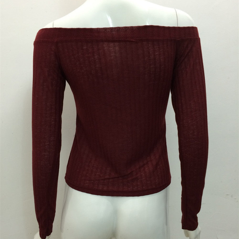 Pure Color Long Sleeves Off shooulder Regular Sweater