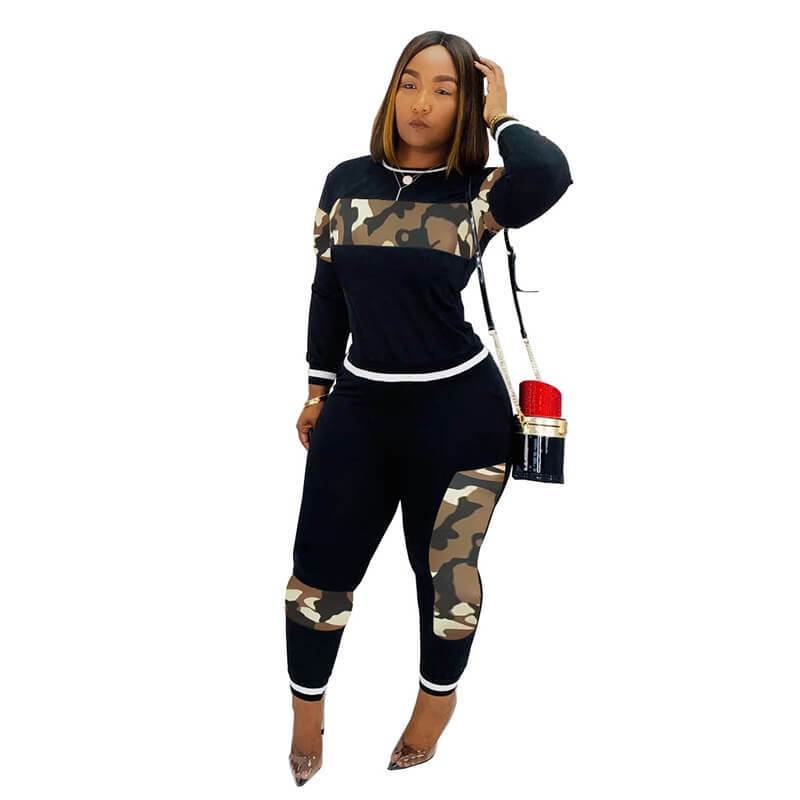 Patchwork Crop Top Leopard Pencil Pants Set
