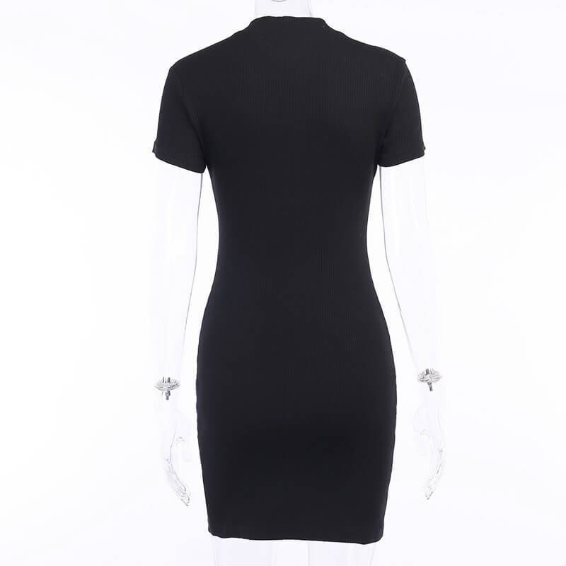 Half Zipper Mock Neck Ribbed Short Dress