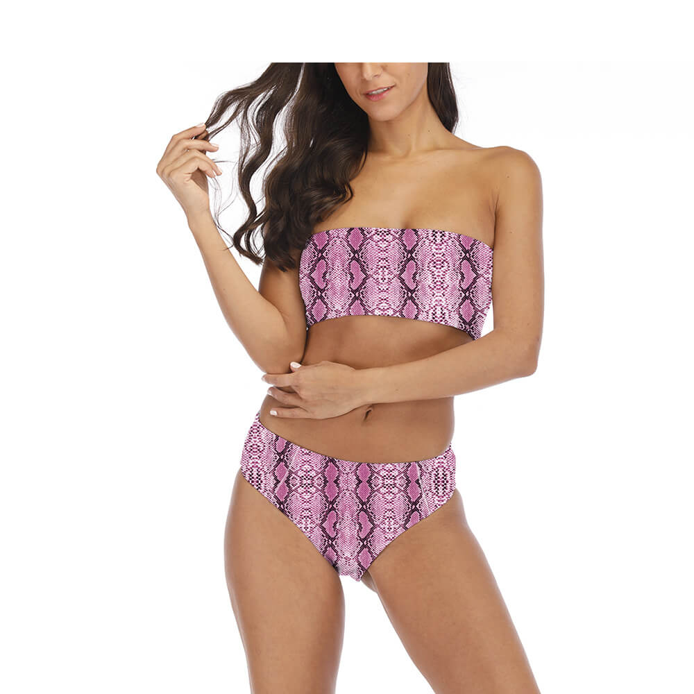 Print Mid Rise Padded Top Triangle Tube Bikinis