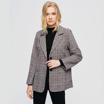 Notched Collar Check Blazer