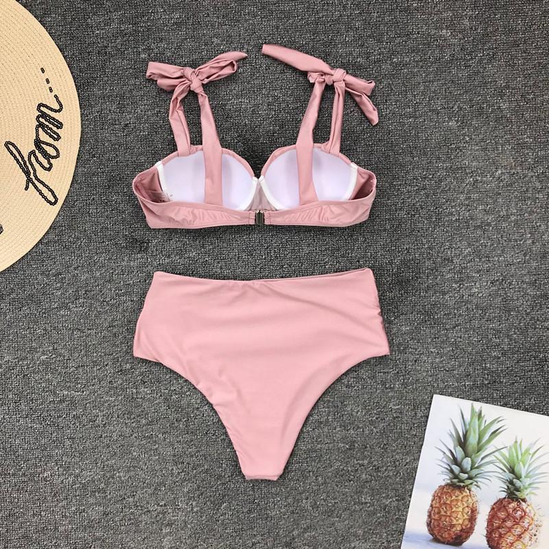 Pink Bandeau High Rise Padded Top Triangle Bikinis