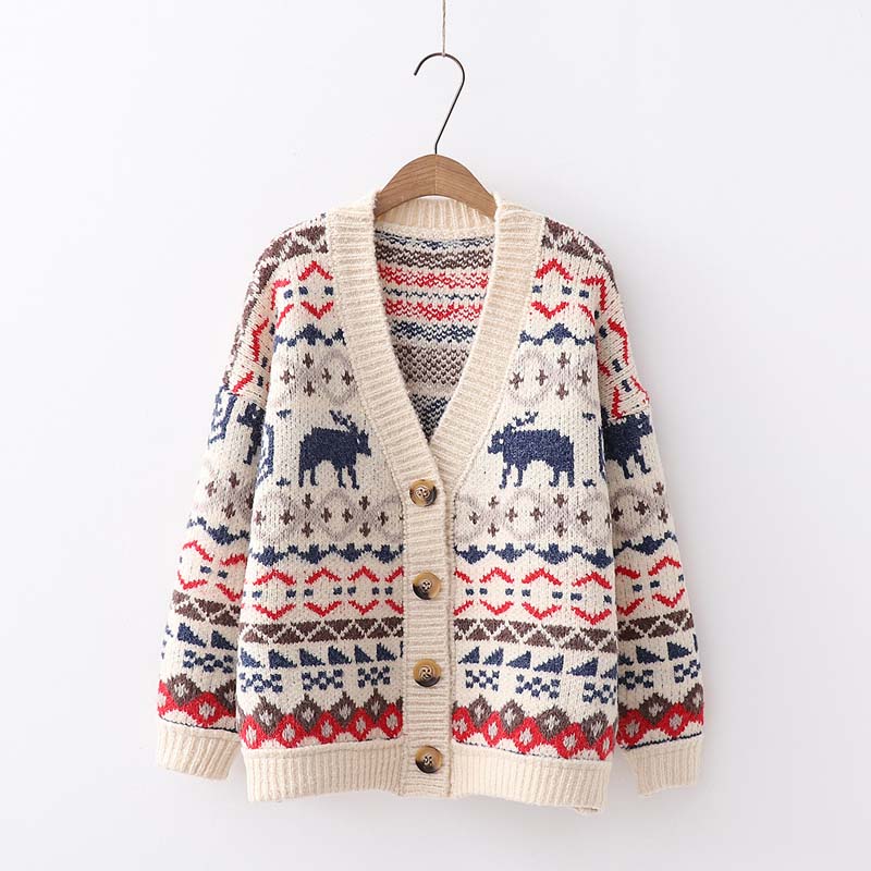 Christmas Reindeer Button-Up Cardigan Sweater