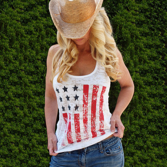 Scoop Flag Print Sleeveless Regular Tank Top