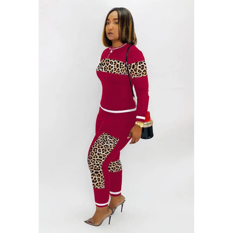 Patchwork Crop Top Leopard Pencil Pants Set