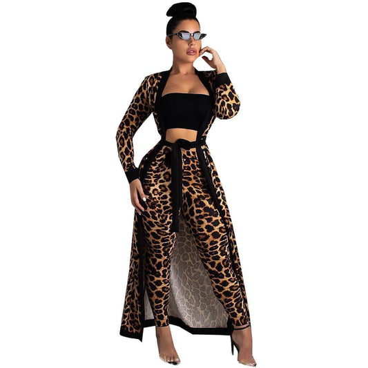 Long Blosue High Waist Print Pencil Pants Set