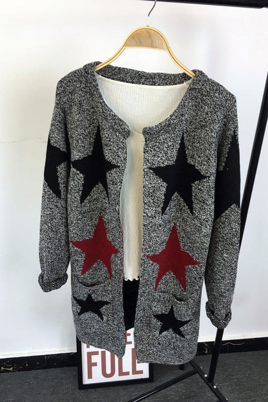 Long Sleeves Print Scoop Regular Cardigan