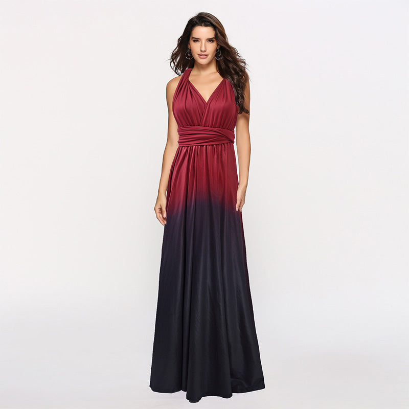 Strap Backless Gradient Empire Waist Maxi Dress