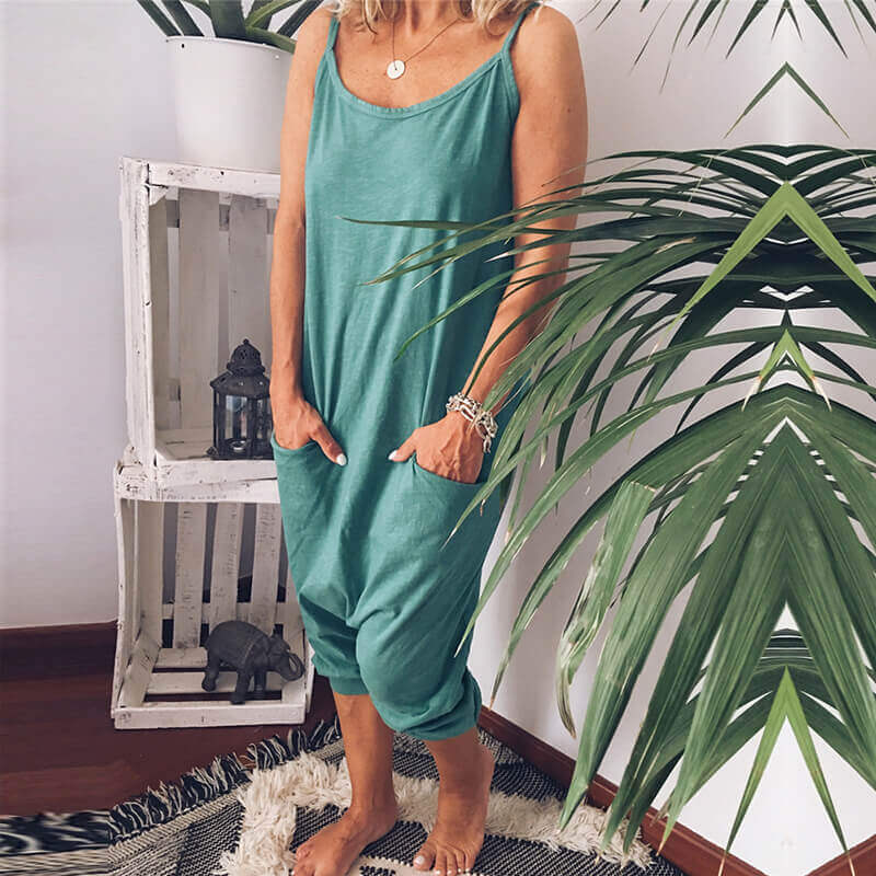 Solid Pocket Sling Loose Jumpsuit