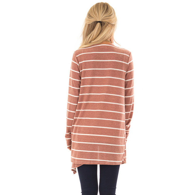 Open Front Striped Knit Cardigan