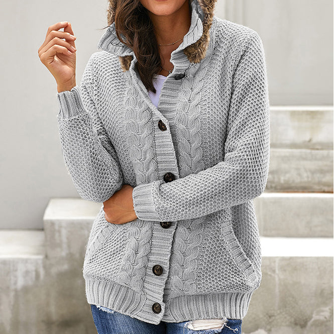 Hoodie Cardigan Button-Up Sweater Coat