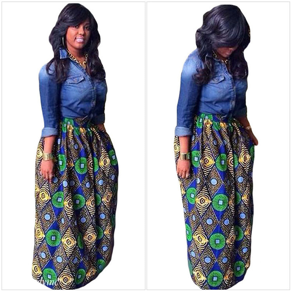 Retro Print Big Swing Loose Long Skirt