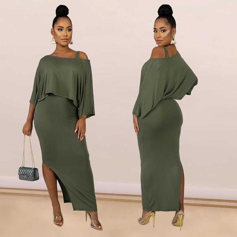 One Shoulder T-shirts High Waist MAXI Skirt Set