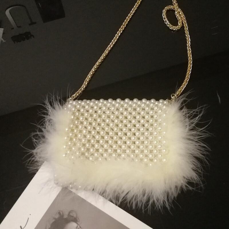 Cute Hadmade Customize Pearl Fur Crossbody Satchel Bags