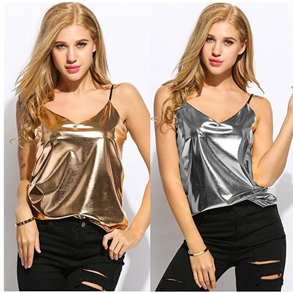 Shinning Spaghetti Straps Solid Color Loose Vest