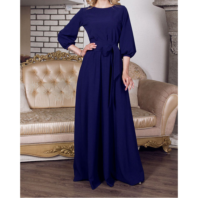 Vintage Lantern Sleeve Pleated Maxi Dress