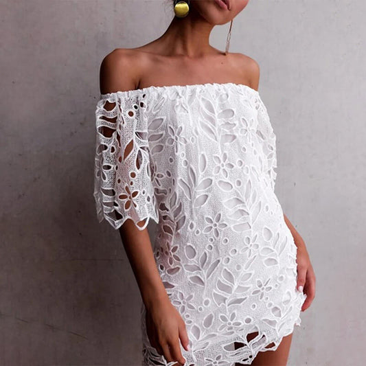 Off Shoulder Lace Tight Short Dress