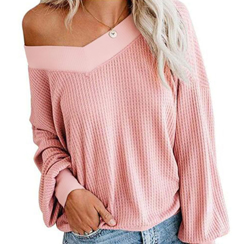 Loose V Neck Long Sleeve Knit Blouse