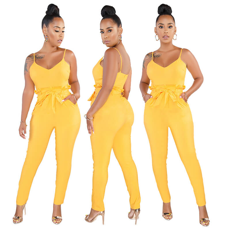 Spaghetti Straps Bow Pocket Jumpsuit