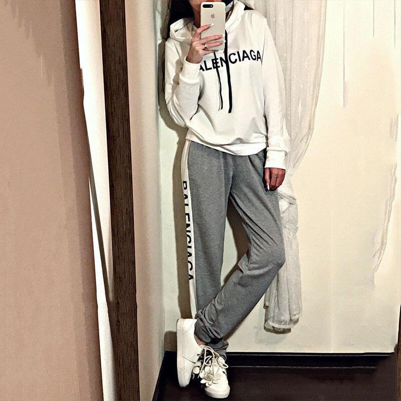 Loose Hooded Blouse Long pants Set