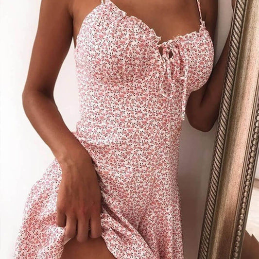 Tight Floral Low Cut Sling Short Dress