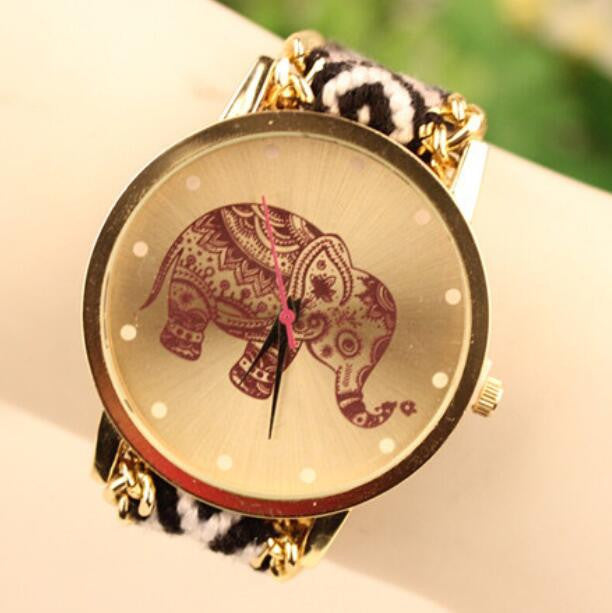 Wool Knitting Strap Elephant Print Watch