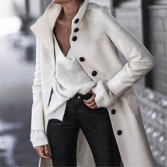 Plain Funnel Neck Wool Coat