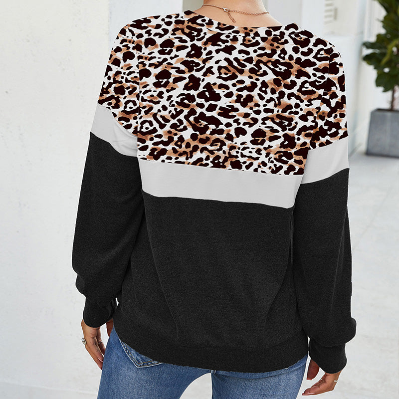 Leopard Pullover Crew Neck Patchwork Sweatshirts