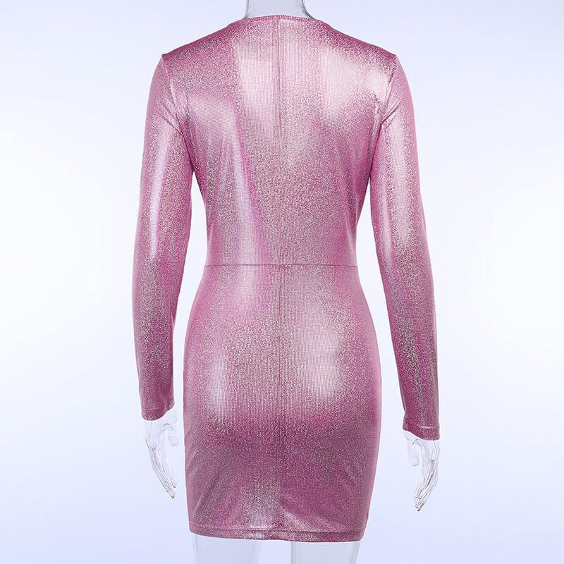 Sparkling V Neck Tight Long Sleeve Bodycon Dress