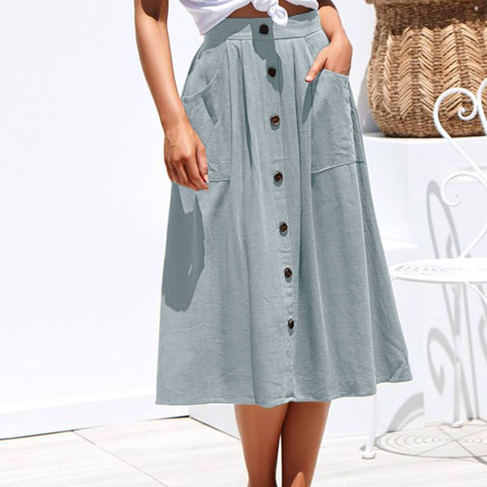 Casual Loose High Waist Buttons Midi Dress