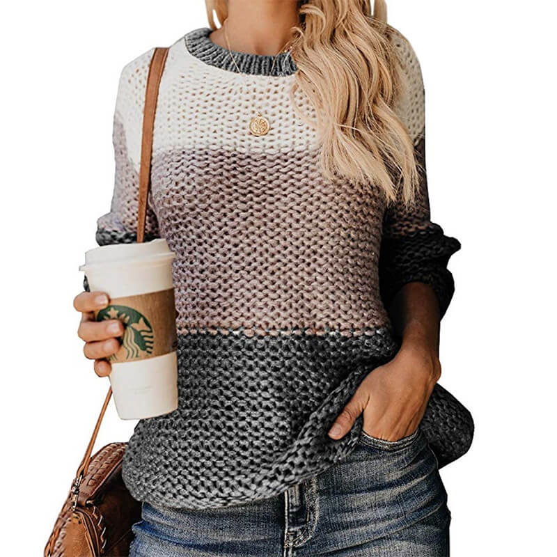 Colorblock Striped Crocheted Pullover Sweater