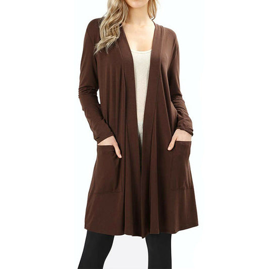 Slim Open Front Long Cardigan