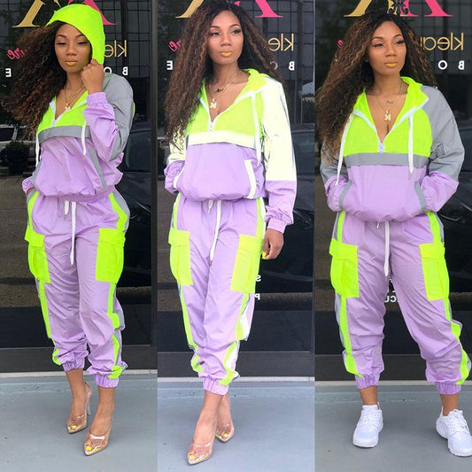 Ins Colorblock Patchwork Two Pieces Set