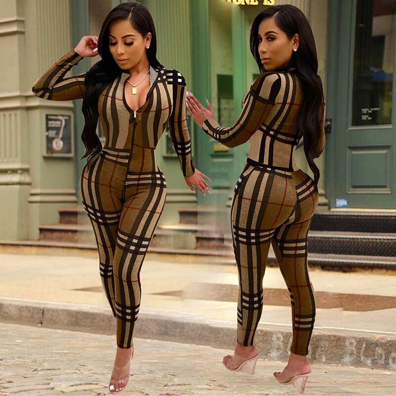 V-neck Long Sleeve Bodycon Skinny Jumpsuit