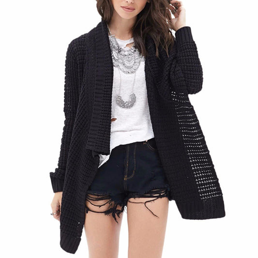 Leisure Hollow-Out Irregular Ladies Knitted Cardigan