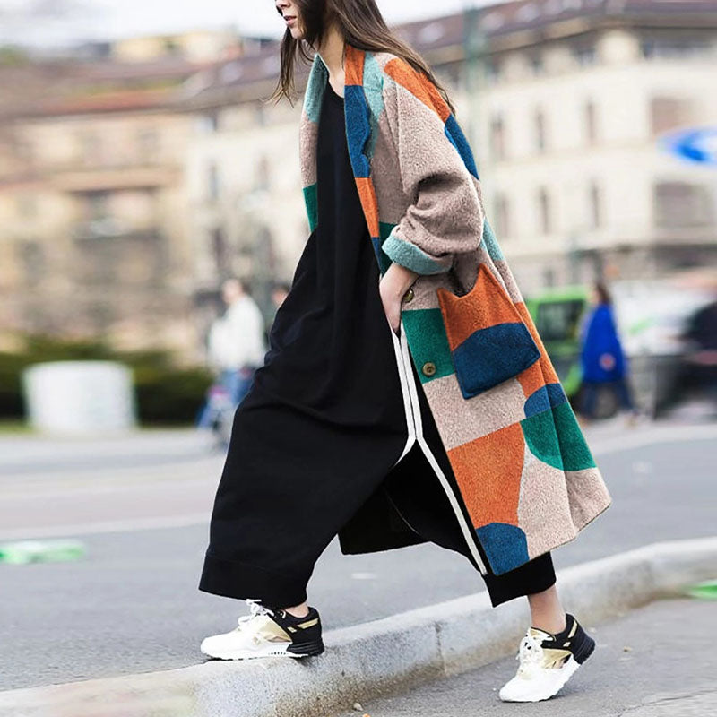 Lapel Geometric Print Over Coat