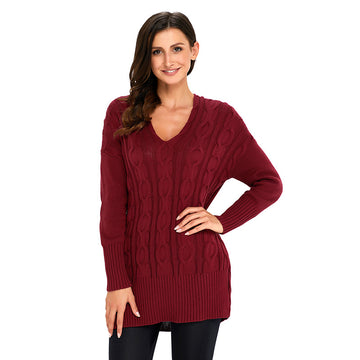 Oversized V Neck Cable Knitted Sweater