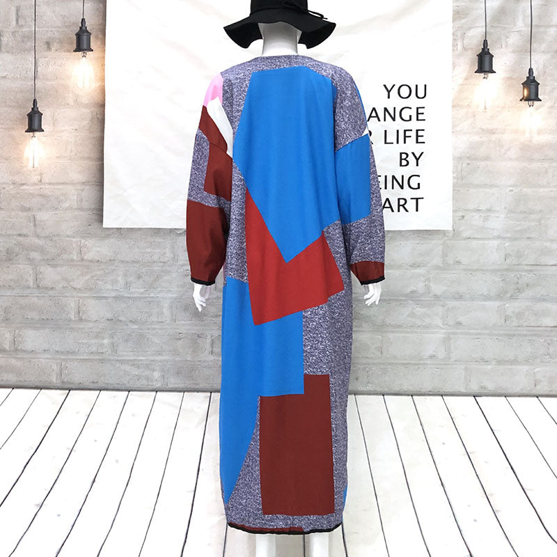 Colorblock Lantern Sleeve Wool Overcoat