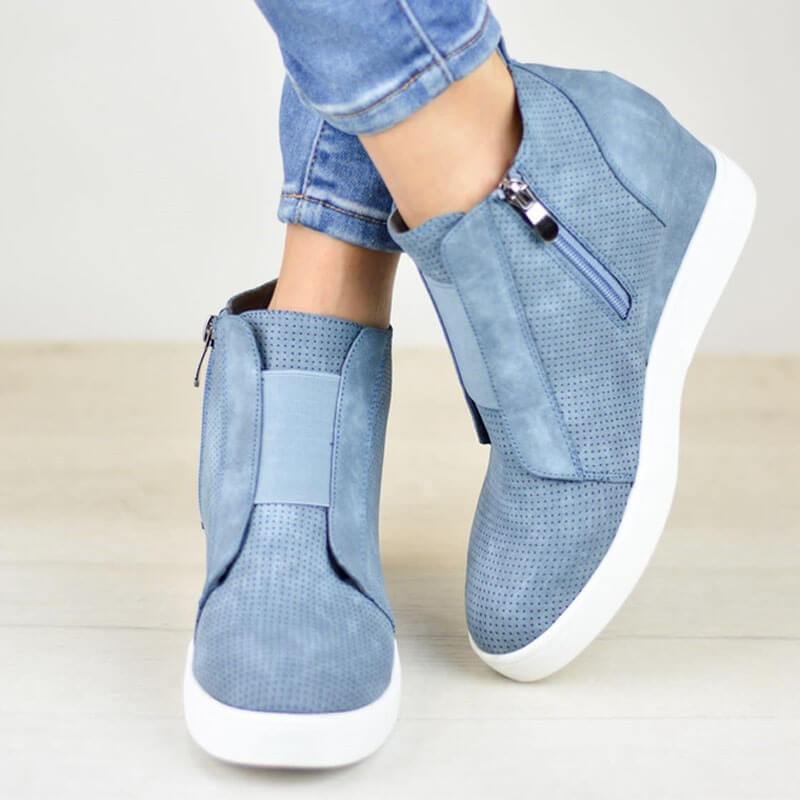 Zipper Slip-On Wedge Shoes