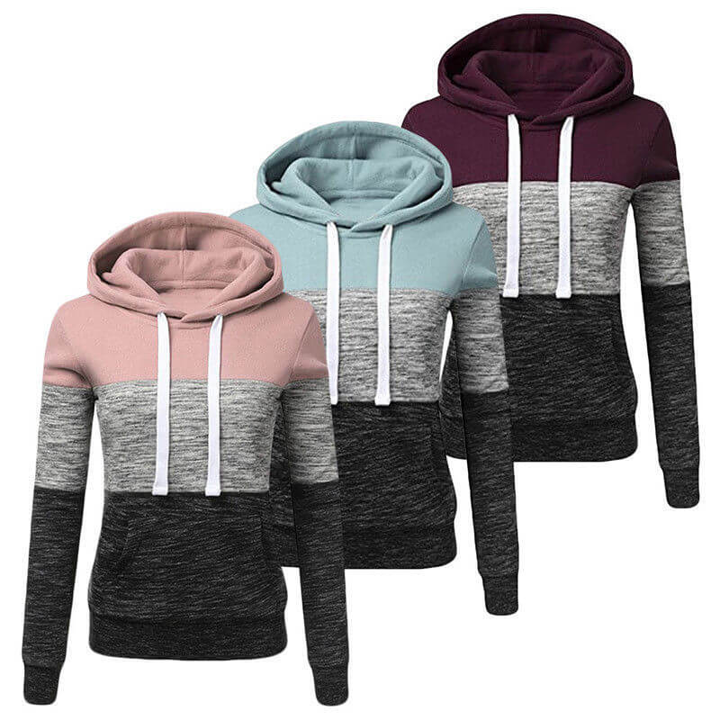 Winter Pullover Drawstring Colorblock Hoodies