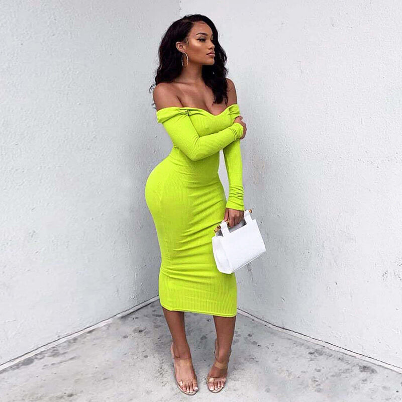 Plain V Neck Knit Bodycon Dress